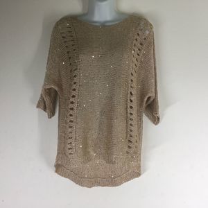 D&T Gold Knit Blouse with Small Gold Seque…